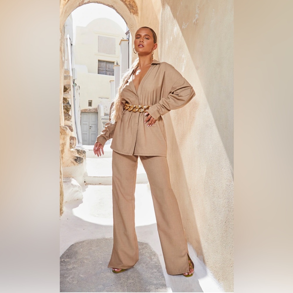 Prettylittlething set! Wide leg pants & elasticated waist shirt.